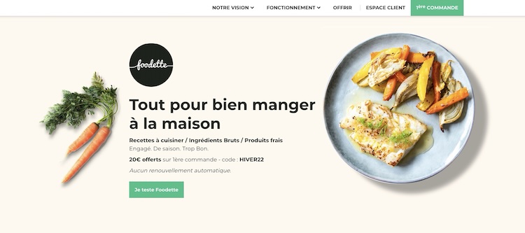 Site e-commerce Foodette - Interface de commande de paniers recettes développée par Soluo