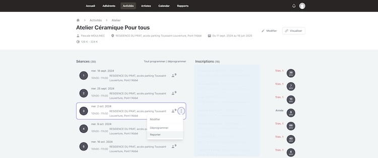 Back-office LABalade - Interface de gestion des réservations de stages et ateliers développée par Soluo